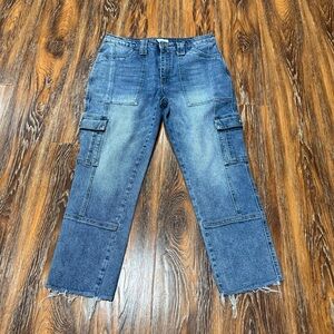 KanCan Women's Size 9/28 Blue Denim Cargo Ankle Jeans Raw Hem Estilo Capri 30X23